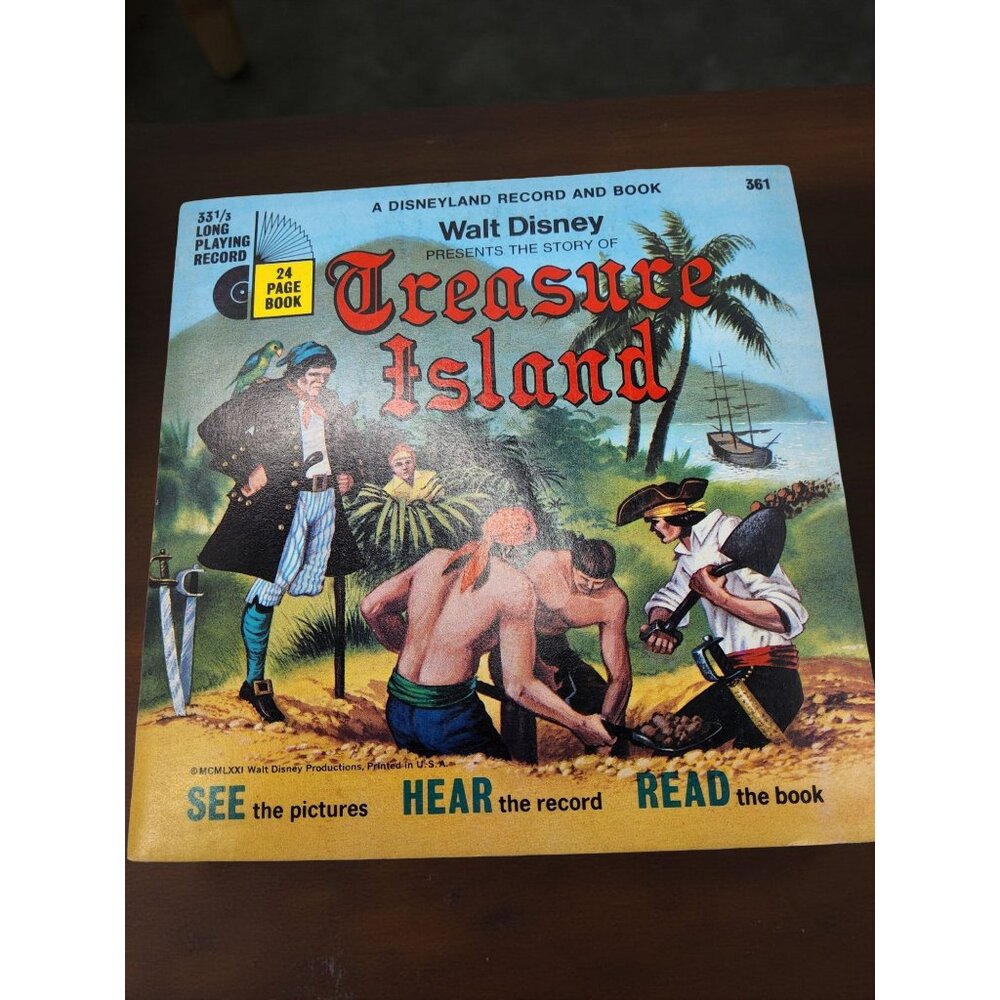 Vintaged 1971 Walt Disney Treasure Island Read Along Book,33.3 rpm Record